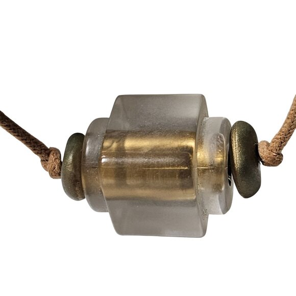 Vintage Boho Acrylic Brass Bead Necklace Brown Cord Statement Fashion Jewelry - Picture 3 of 6